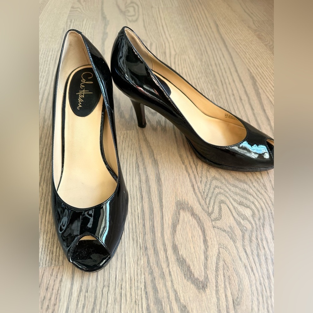 Cole Haan Nike Air Carma Patent Leather High Gloss Peep Toe Heels Corporate Chic